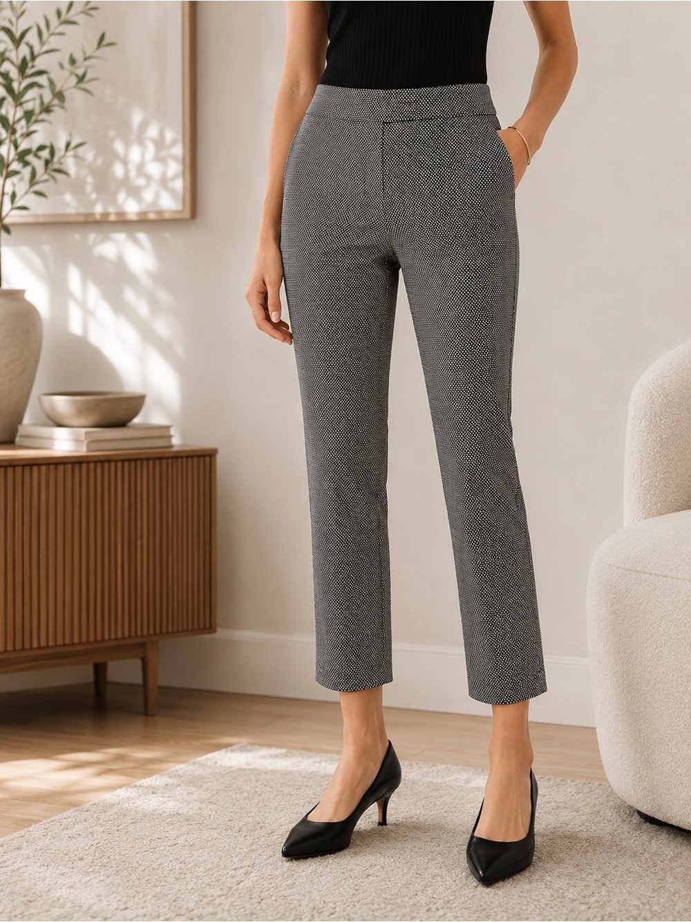 Ann Taylor Factory Signature Slim Crop Ankle Pants Black White Size 2